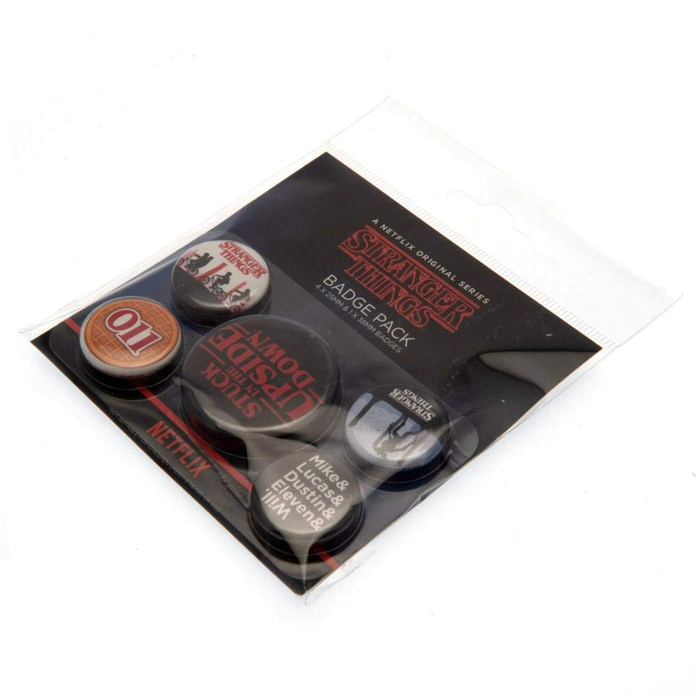 Stranger Things Set of 5 Badges inc The Upside Down 4 x 25mm 1x 32mm