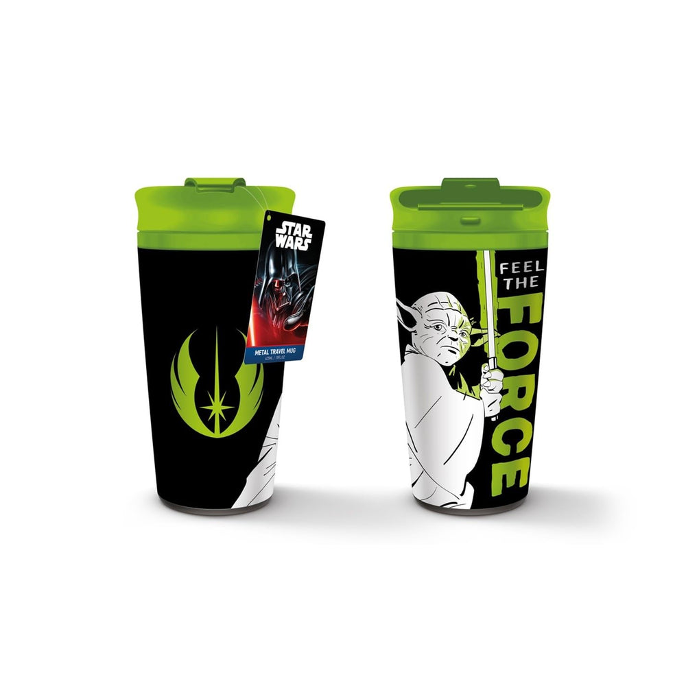 Star Wars Travel Coffee Mug (Yoda Feel The Force Design) 16oz Metal Insulated