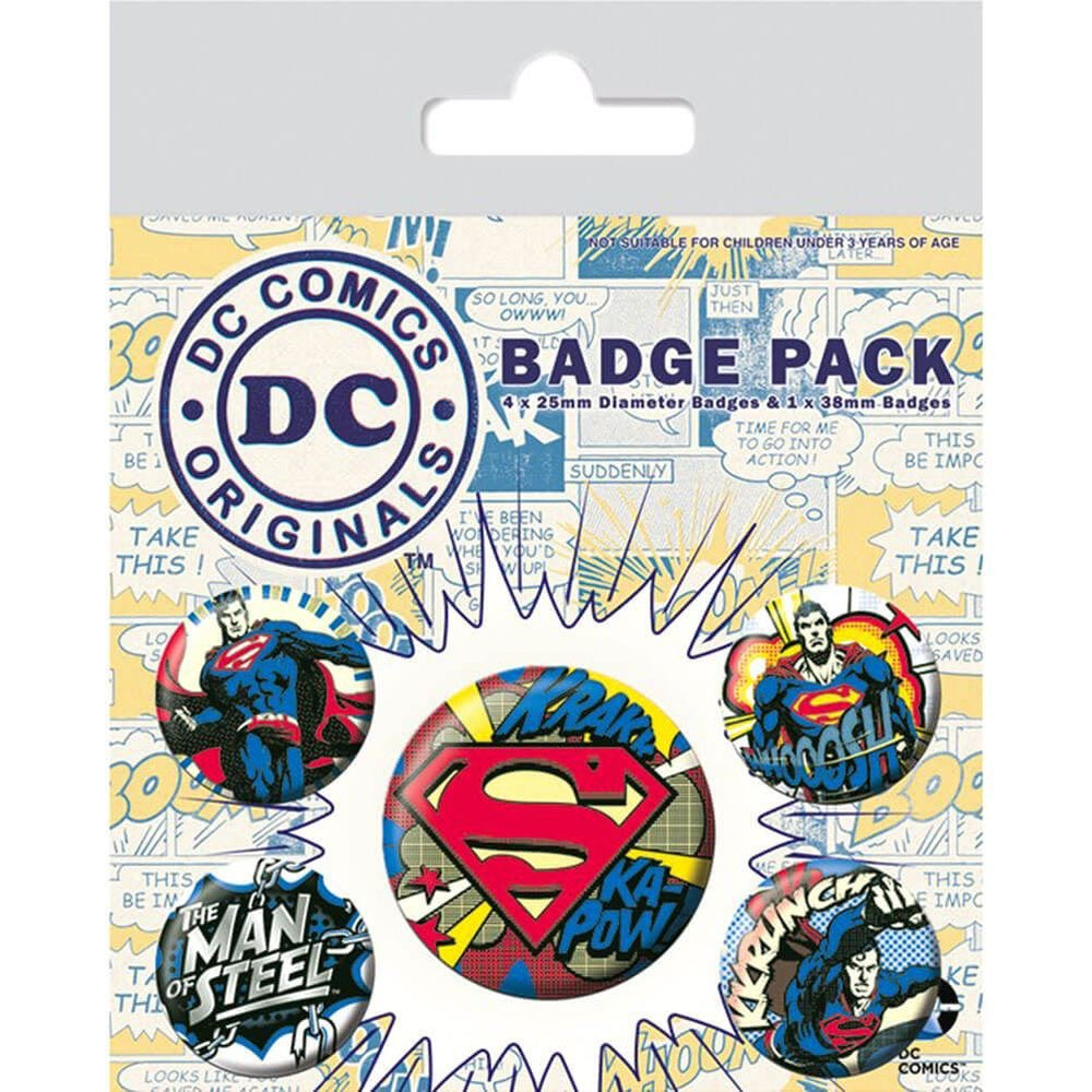 DC Originals - Superman Badge Set - Pack of 5 Colourful Badges with Safety Pin