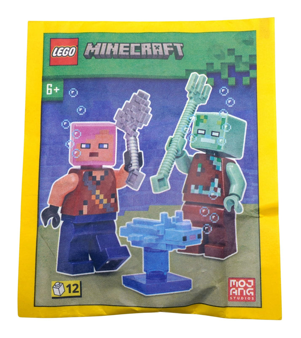 Lego Minecraft Adventurer Drowned & Axolotl Combo Pack - Authentic Minifigures