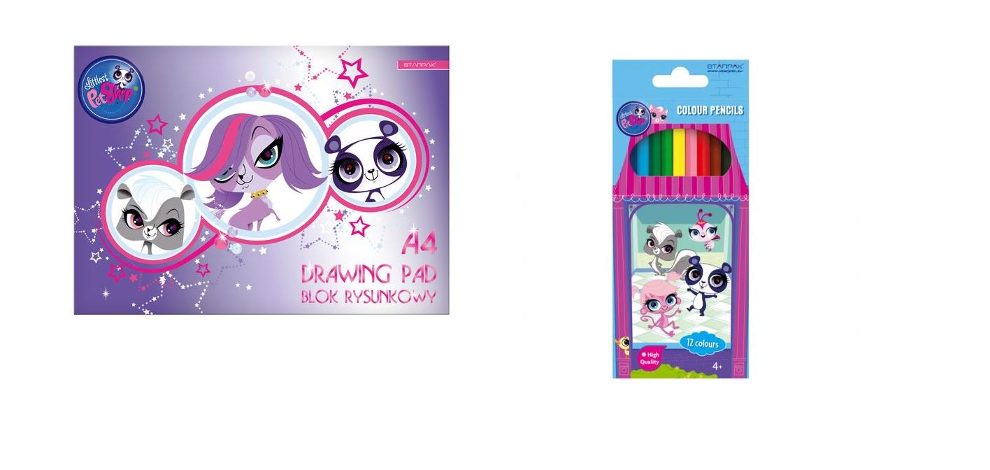 LITTLEST PET SHOP Junior DRAWING PAD 20 Sheets A4 Plain + 12 Colouring Pencils
