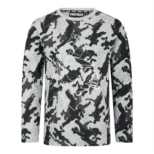Fortnite Long Sleeve Top Boys Grey Camo T-Shirt Age 7 122