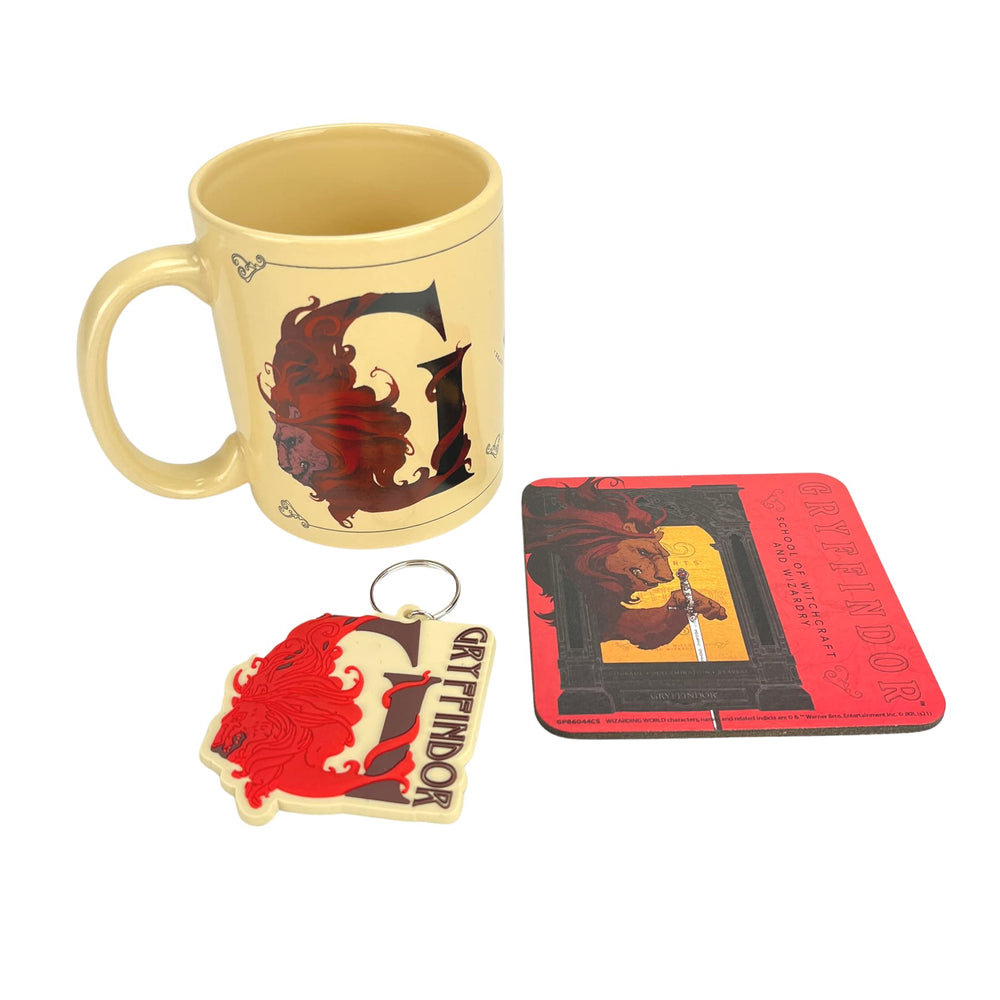 Harry Potter Gryffindor Gift Set with Mug Coaster & Keyring in Presentation Gift
