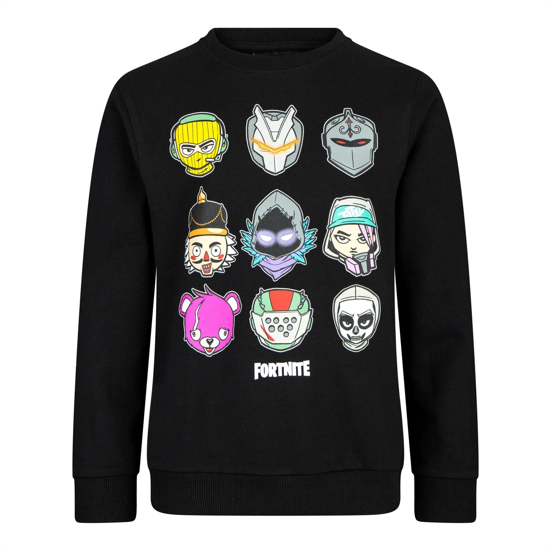 FORTNITE | SKINS | Black | Long Sleeved | Unisex Kids | Crew | Gaming Cotton Sweatshirt Sizes 10-16 Years