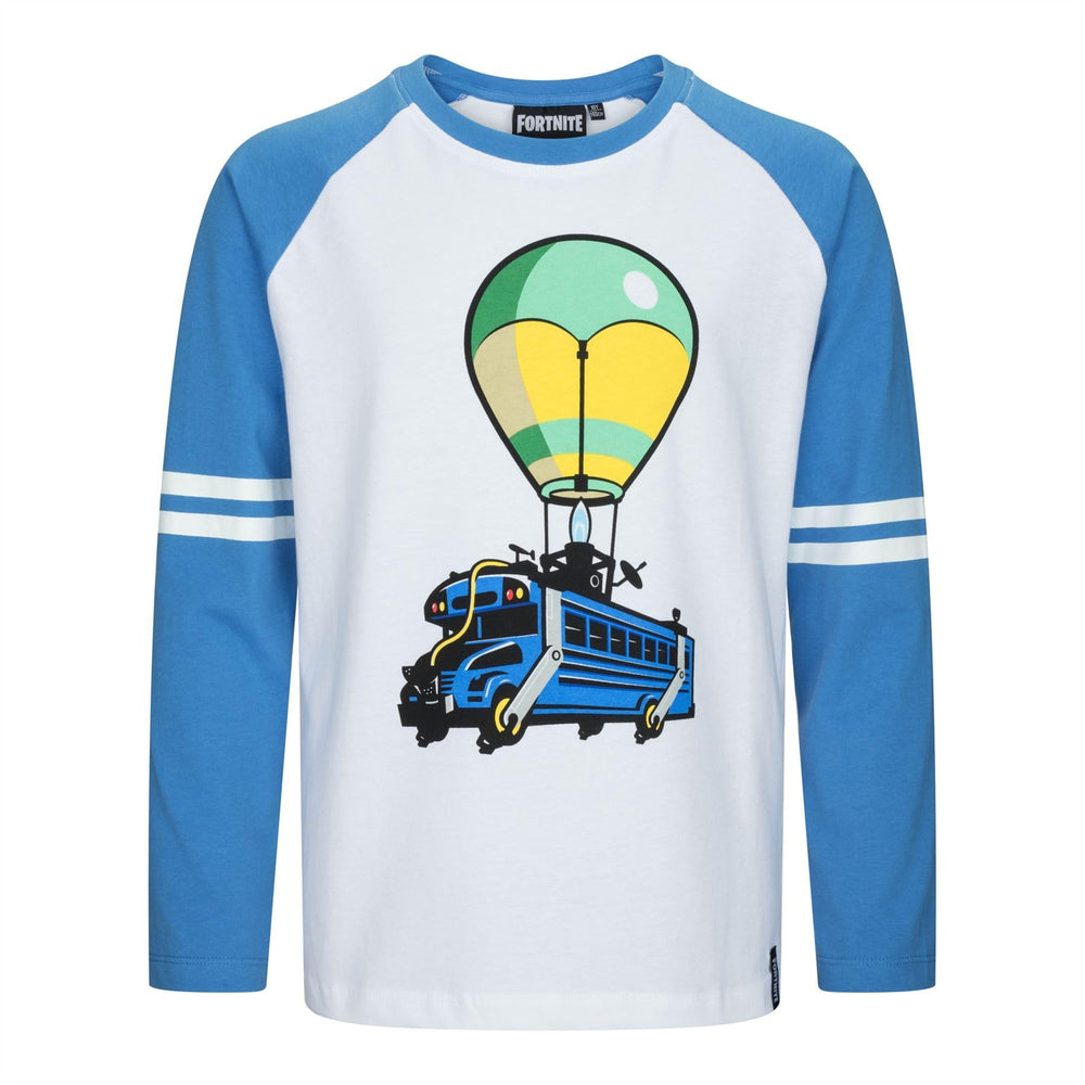 Fortnite Battlebus White Long Sleeved Unisex Kids Crew Gaming Cotton T-Shirt