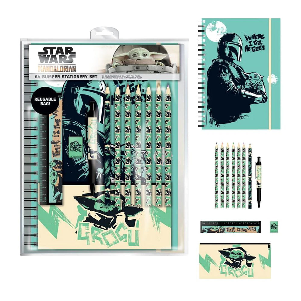 Star Wars Bumper Stationery Set (The Mandalorian Where I Go Design) School
