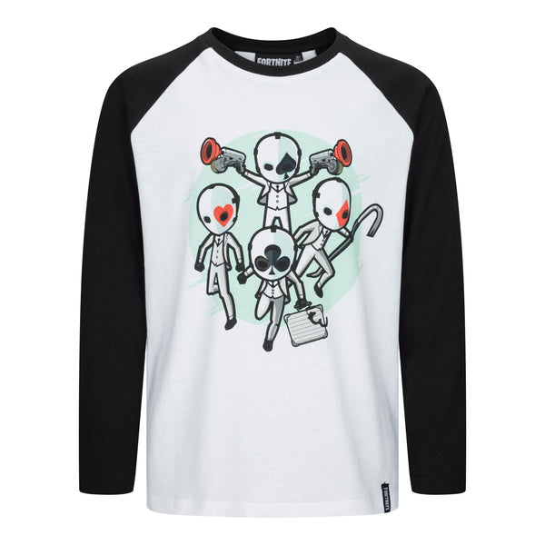Fortnite Wild Card Bunch Unisex Gaming Long Sleeve White Black Cotton T-Shirt Age