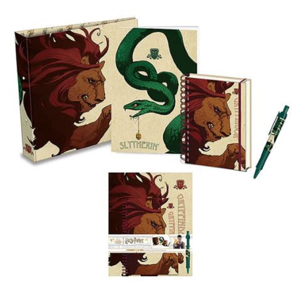 Harry Potter Ring Binder Notebook and Pen Set Gryffindor and Slytherin Design