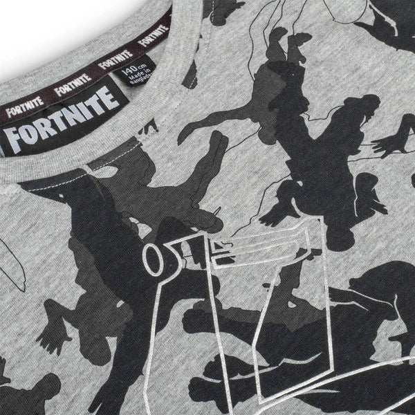 Fortnite DJ Alpaca Camo Grey Long Sleeve Unisex Kids Crew Gaming T-Shirt