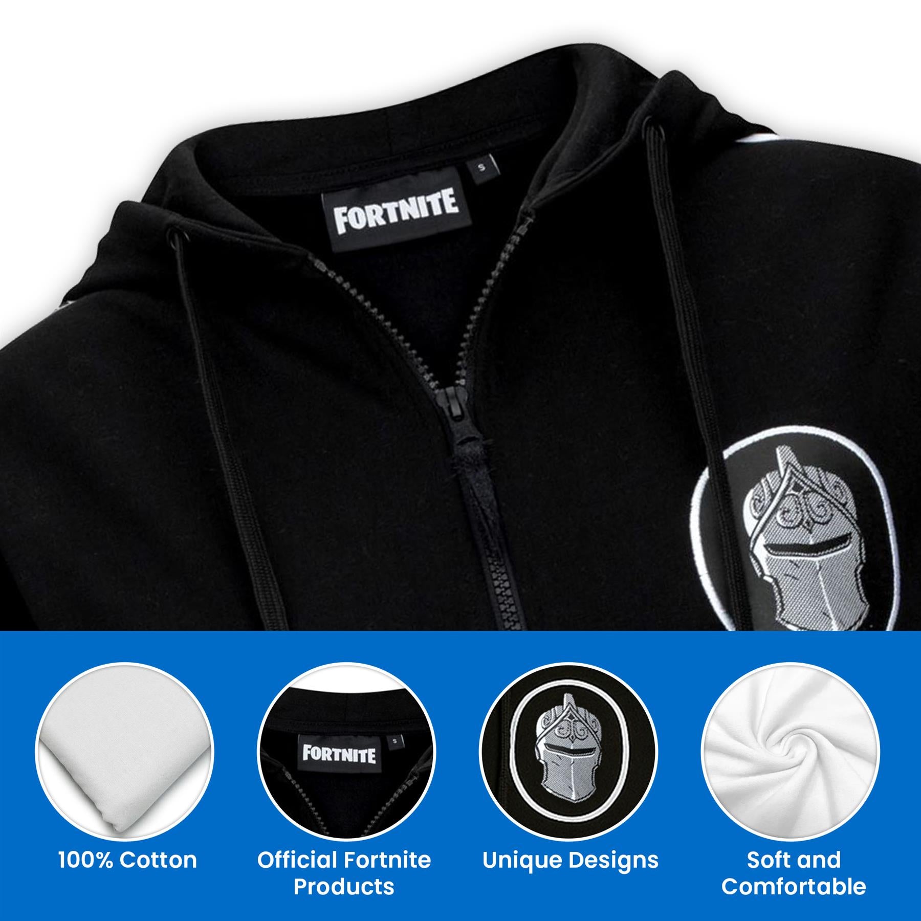 Official Fortnite Adult Black Knight Zipped Hoodie – Long-Sleeve Unisex Gaming Jacket – Sizes S-XL