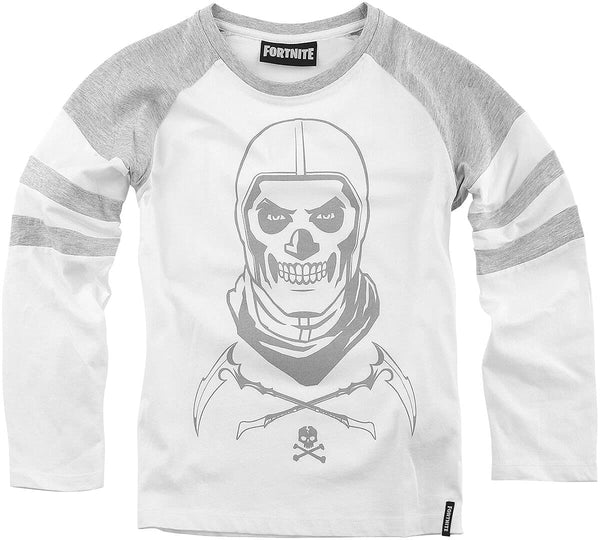 Fortnite - Skull Trooper Gaming Design Youth Long Sleeve White Cotton Unisex Crew