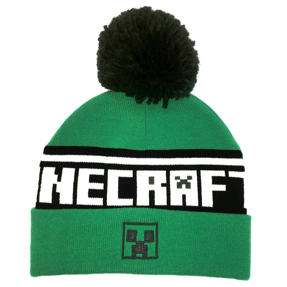 Minecraft Creeper Bobble Hat Beanie - Green Embroidered Comfort for All Ages!