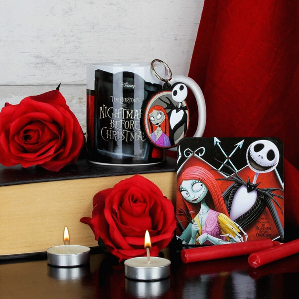 Nightmare Before Christmas Jack & Sally Mug Coaster Keyring Gift Set Official