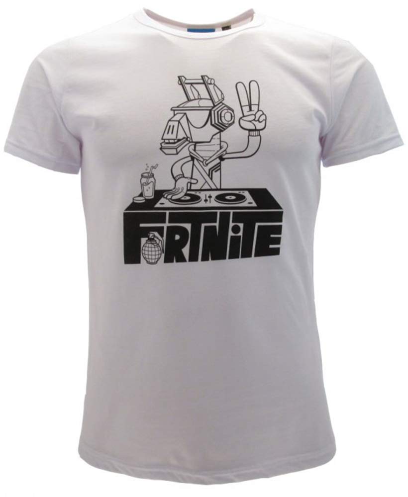 Fortnite Original T-Shirt DJ Lama Jersey White Disc Jokey Epic Games Boys'