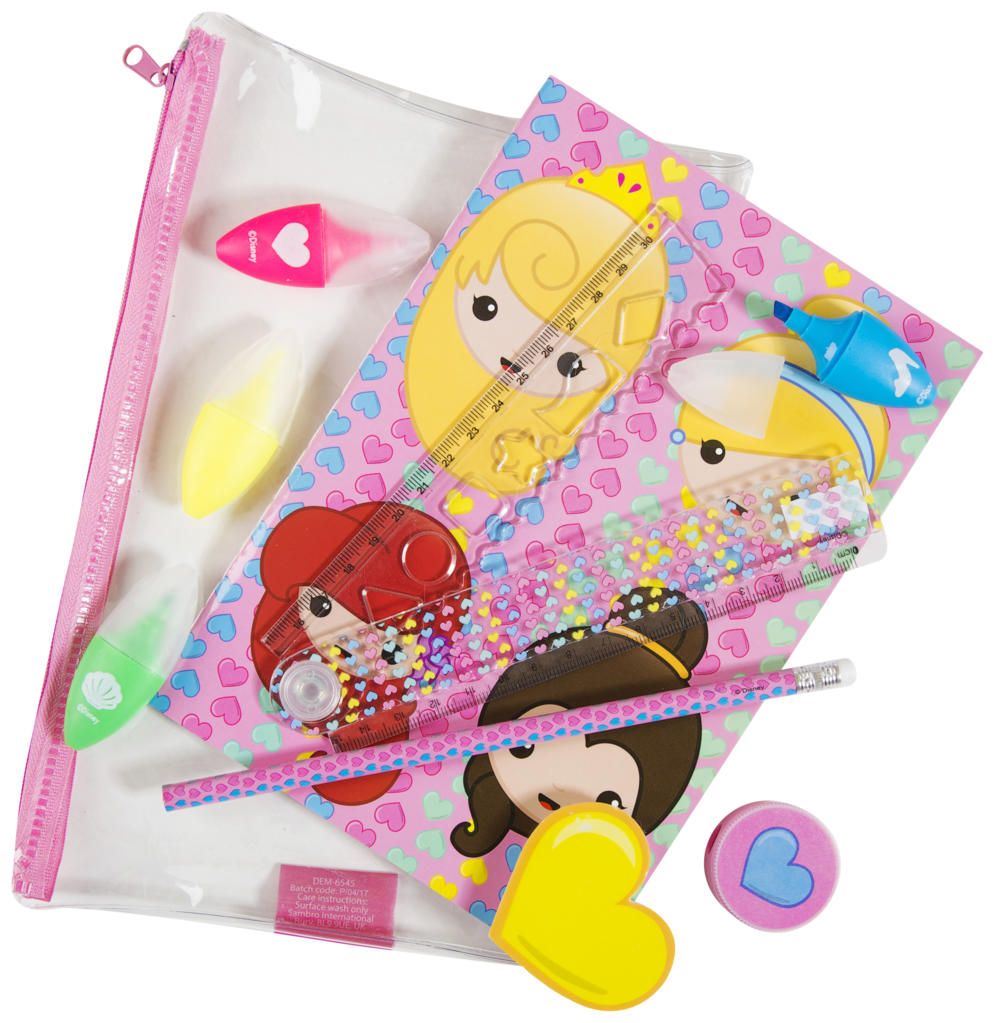 Emoji Princess 10 Item Transparent Filled School Pencil Case Set