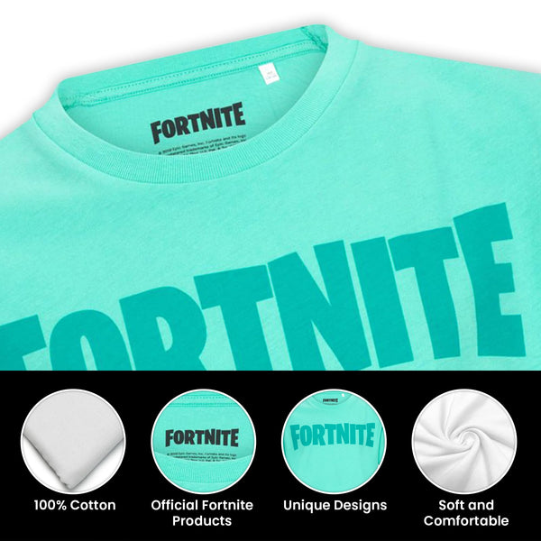 Fortnite Gaming Logo T-Shirt Black Blå Grå Blågrön Pink Bomull Kortärmad T-tröja