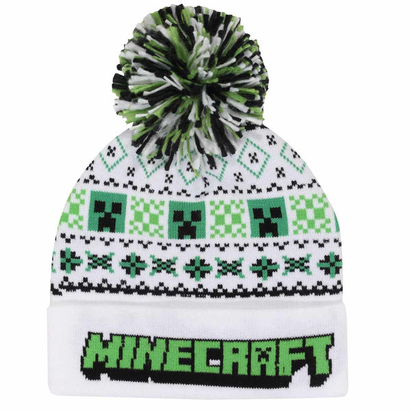 Minecraft Ski Beanie Hat - White Green Black One Size White Green Black One Size