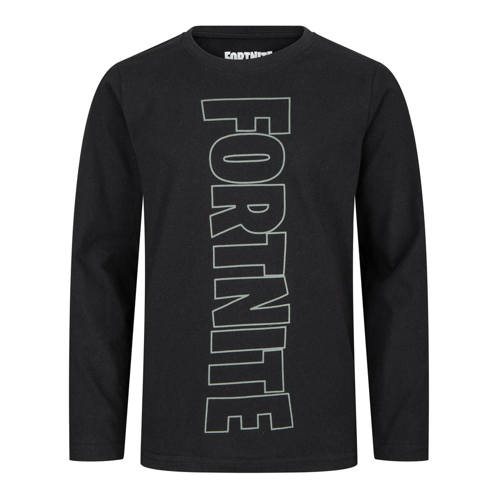 Fortnite Logo Long Sleeved Black Gaming Cotton T-Shirt Sizes 10-16 Years (14