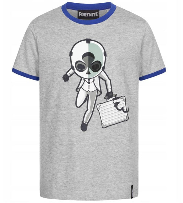 Fortnite Short Sleeve Business Man Red Crew Neck Unisex Youth T-Shirt Grey 13-14