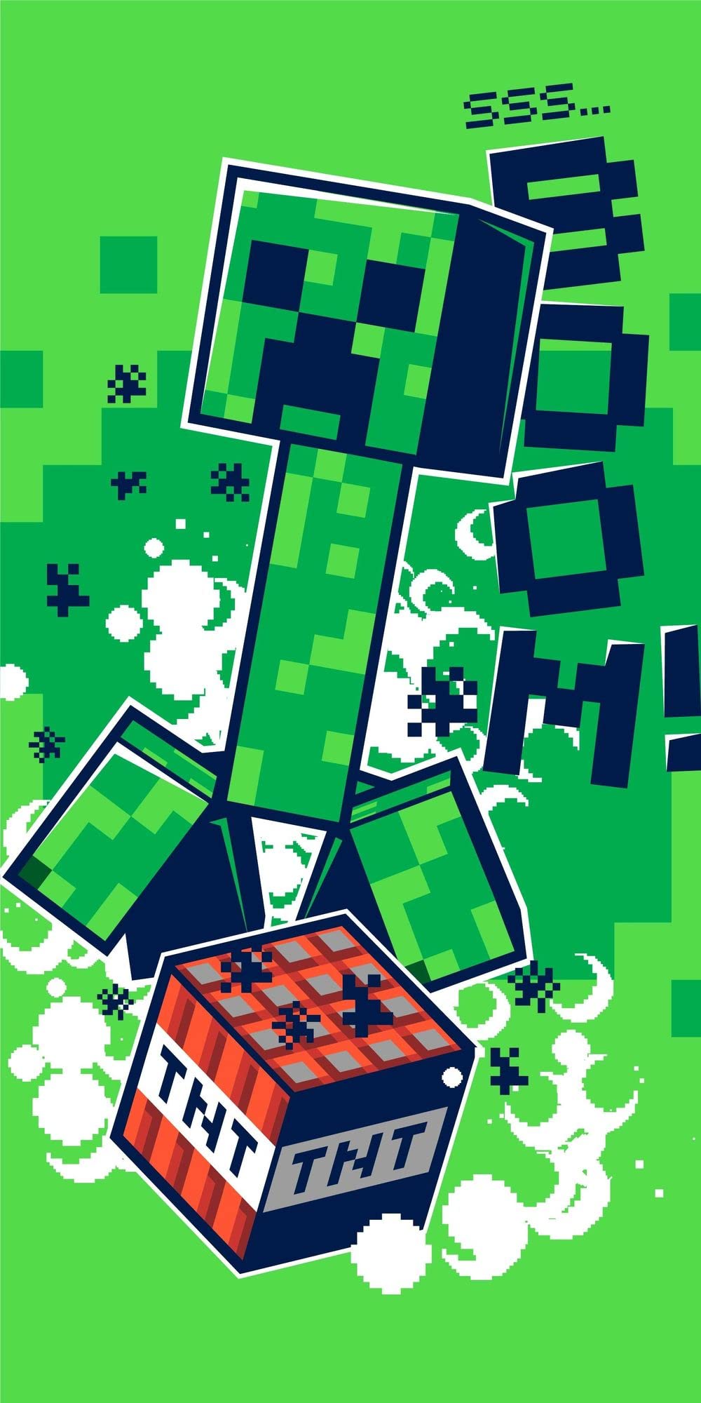 Minecraft Beach Towel Green Creeper TNT Boom 70 x 140 cm 100% Cotton