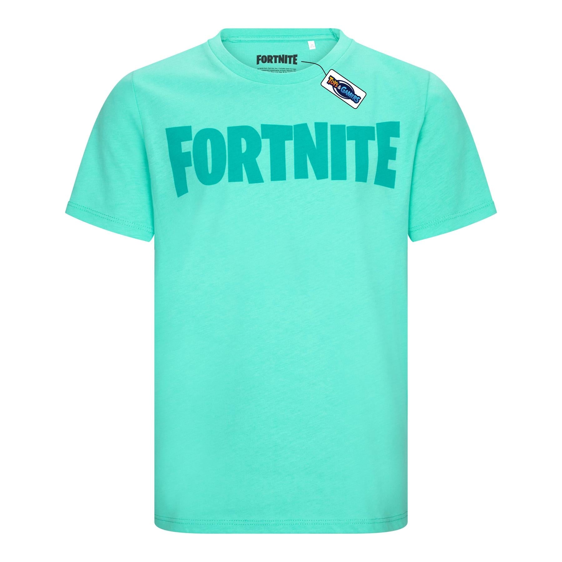 FORTNITE | Toys & Gamers | LOGO | Cyan | Short Sleeved | Unisex Kids | Crew | Gaming Cotton T-Shirt Sizes 10 - 16 Years
