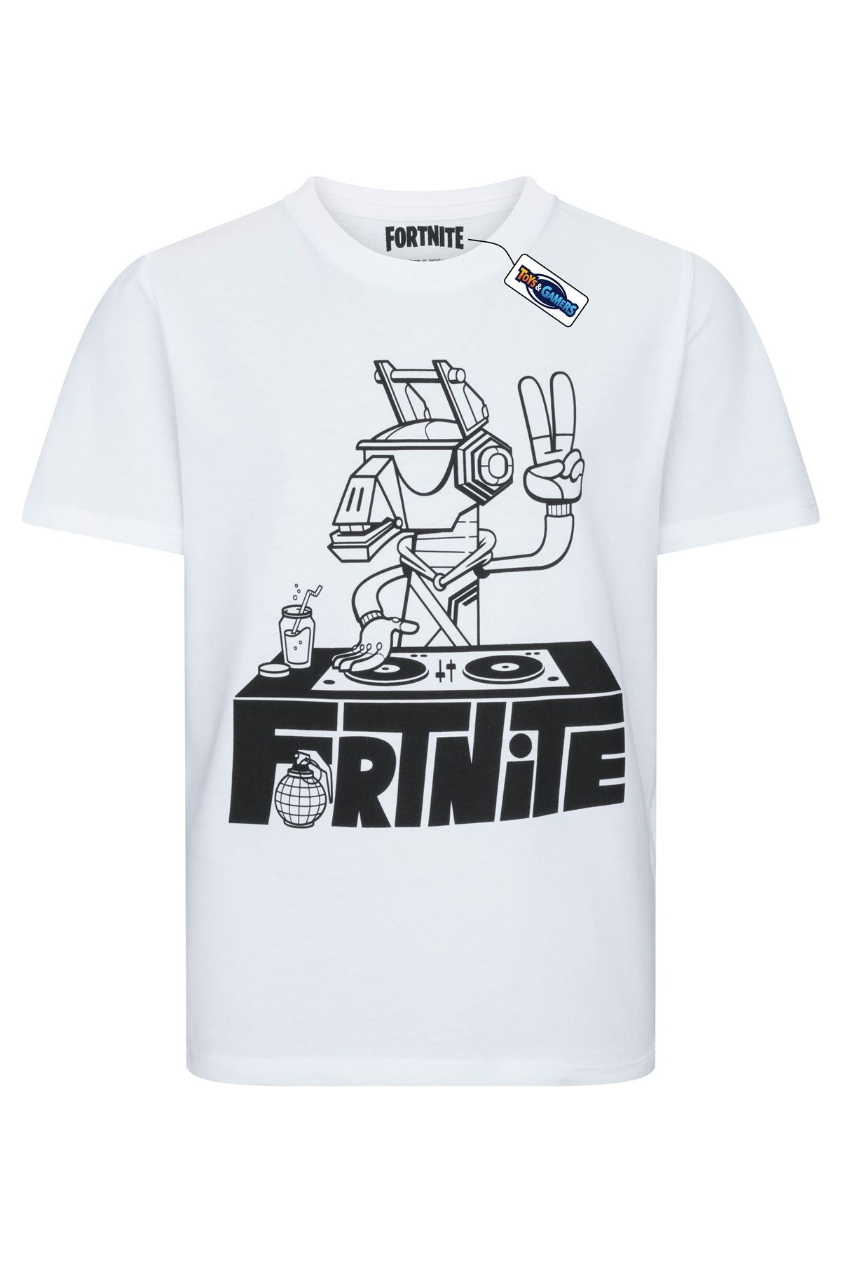 FORTNITE | DJ ALPACA | White | Short Sleeved | Unisex Kids | Crew | Gaming Cotton T-Shirt Sizes 10 - 16 Years
