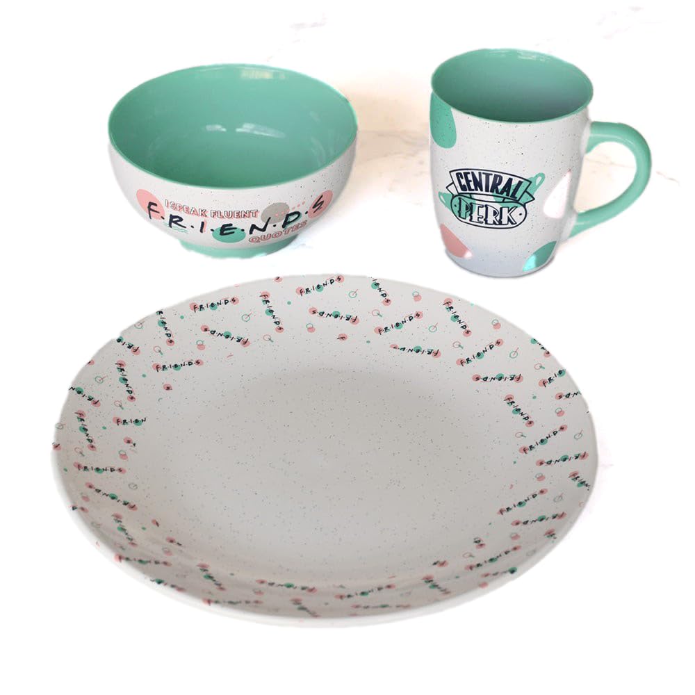 Friends 3-Piece Tableware Set (Simply Friends Design) 11oz Coffee Mug Plate and