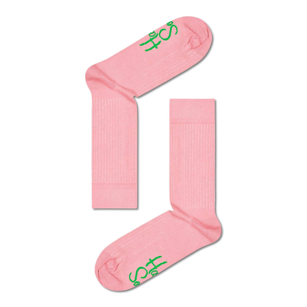 Happy Socks - Crew Socks (Size L) Solid Rib 1 Pink One Size