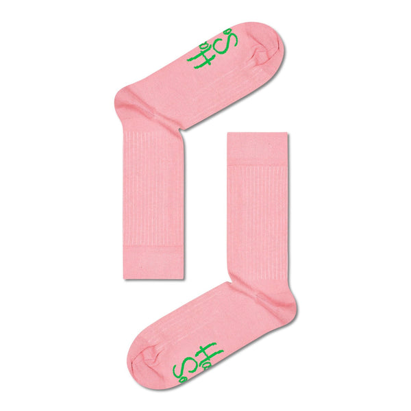 Happy Socks - Crew Socks (Size L) Solid Rib 1 Pink One Size