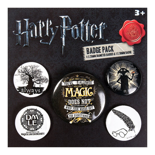 Harry Potter 1art1 Badge Pack - Symbols 1 X 38mm & 4 X 25mm Badges (6 x 4 inches)
