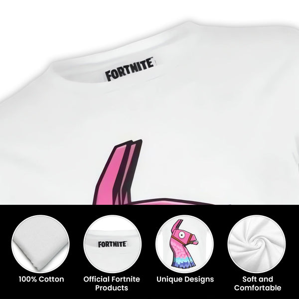 Fortnite Llama Short Sleeved Gaming T-Shirt White Grey Cotton Crew Neck Unisex