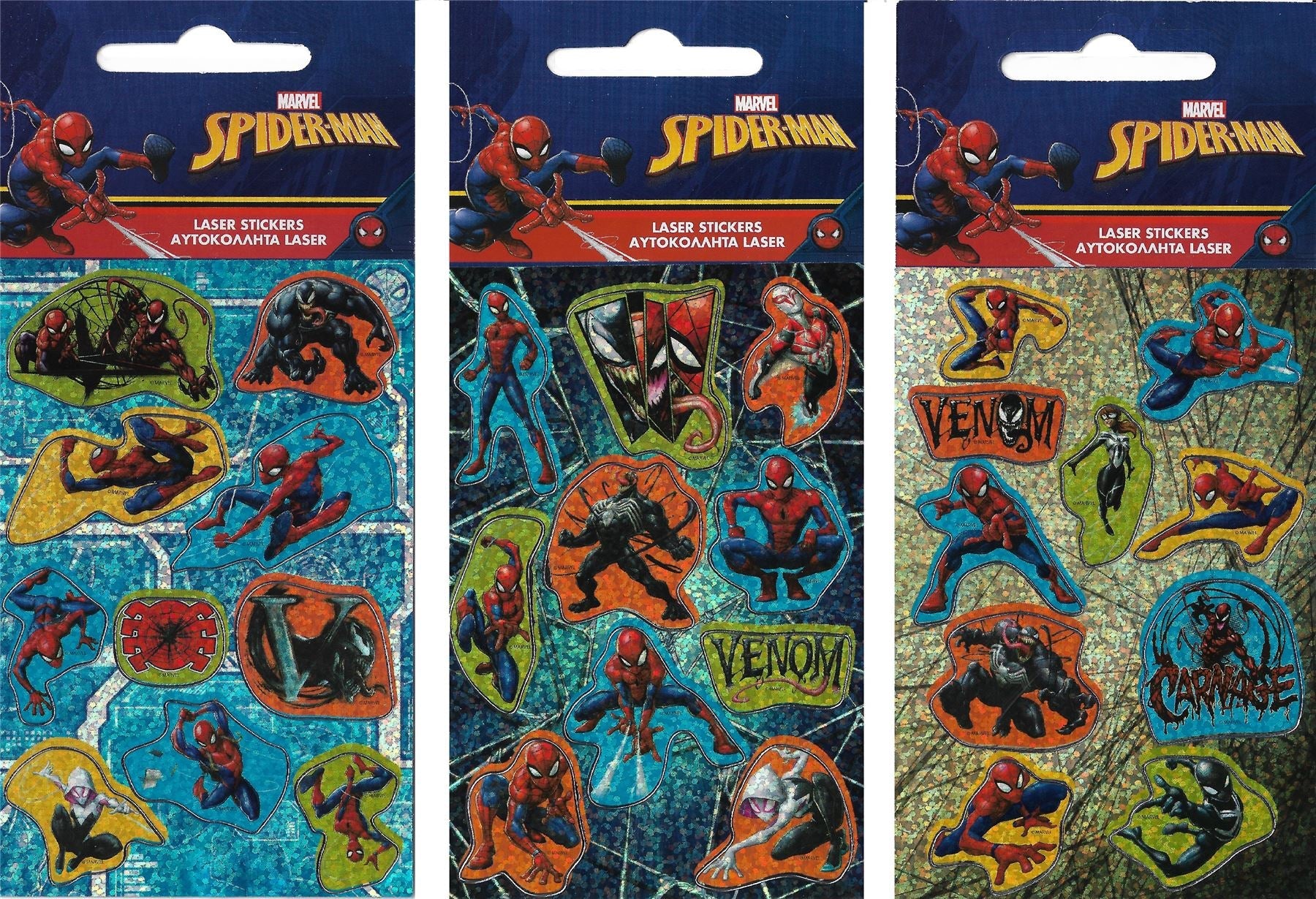 MARVEL SPIDERMAN Holographic 10 Sticker Sheet - 3 x Packs