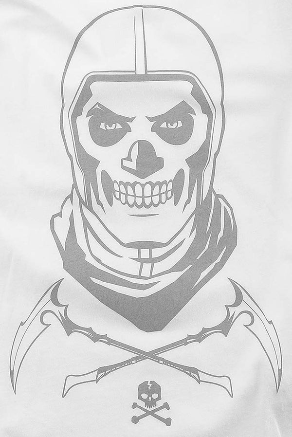 Fortnite - Skull Trooper Gaming Design Youth Long Sleeve White Cotton Unisex Crew