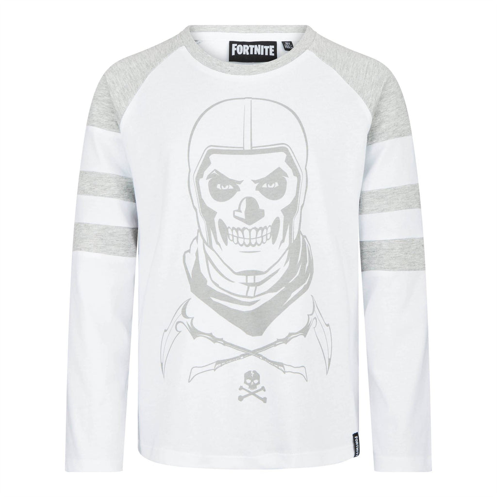 FORTNITE | SKULL TROOPER | White | Long Sleeved | Unisex Kids | Crew | Gaming Cotton T-Shirt Sizes 10 - 16 Years
