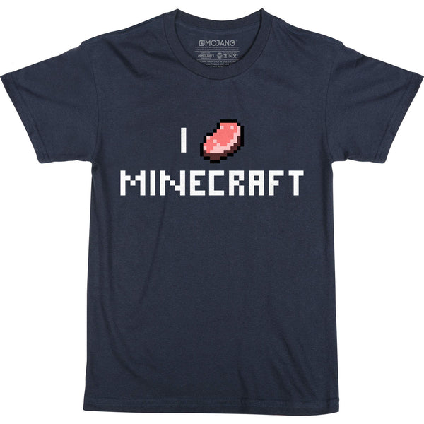 Boys Minecraft T-Shirt Mine Craft Tshirt Official Pork Chop I Love Minecraft