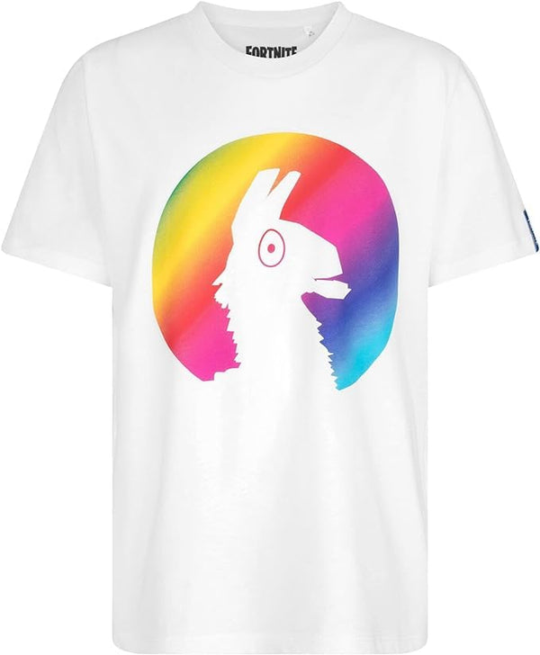 Fortnite Rainbow Llama T-Shirt - White Cotton Official Gaming Design Unisex Youth