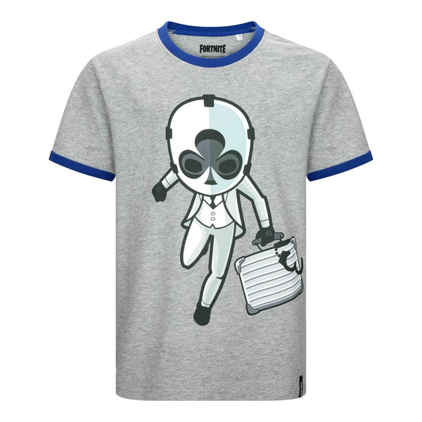 Fortnite Short Sleeve Business Man Red Crew Neck Unisex Youth T-Shirt Grey 11-12