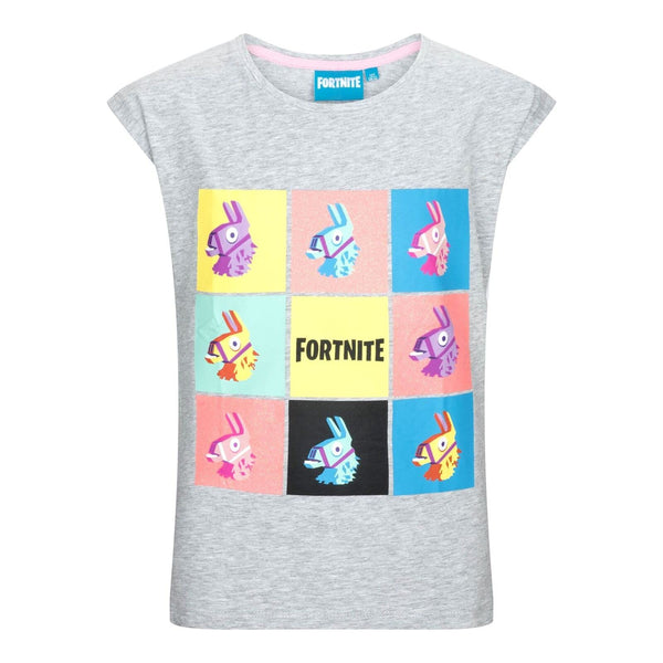 Fortnite Ragnarok Glitter Llama Grey T-Shirt – Ages 9–10