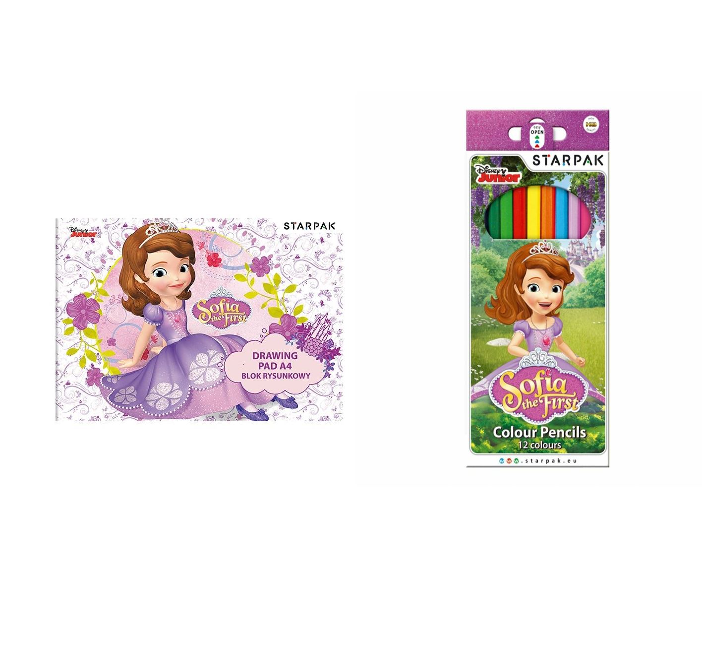SOFIA THE FIRST Junior DRAWING PAD 20 Sheets A4 Plain + 12 Colouring Pencils