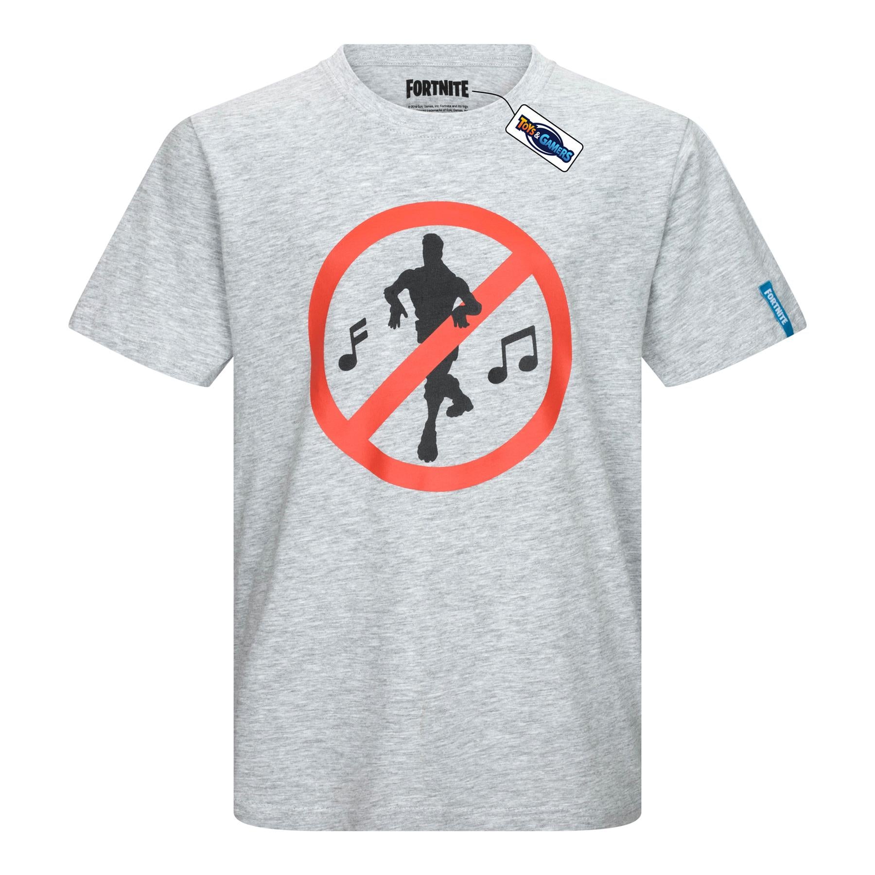 FORTNITE | Toys & Gamers | NO DANCING | Grey | Short Sleeved | Unisex Kids | Crew | Gaming Cotton T-Shirt Sizes 10 - 16 Years