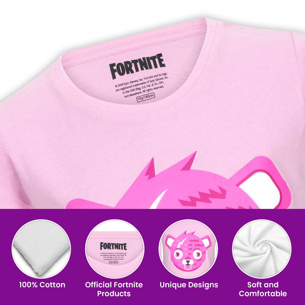 Fortnite Cuddle Bear Pink Short Sleeved Unisex Kids Gaming Cotton T-Shirt Sizes