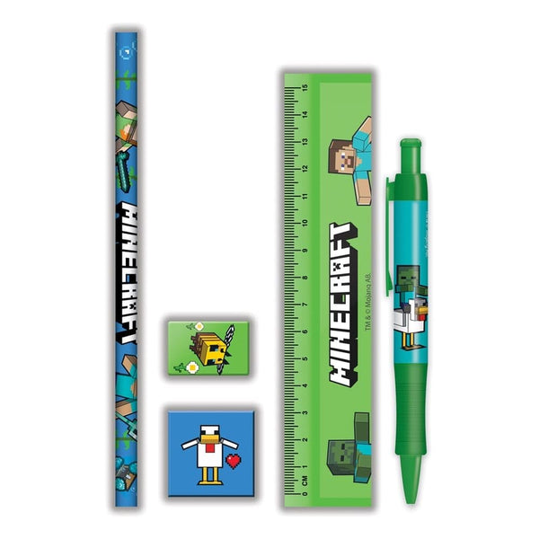Minecraft Stationery Set 5 Gaming Items Pen Eraser Sharpener Pyramid Official