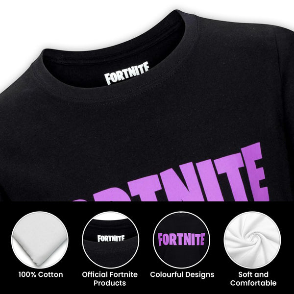 Fortnite Logo Black and Purple Long Sleeved Unisex Kids Crew Gaming Cotton