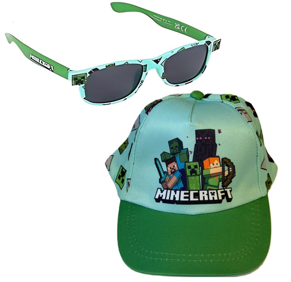 Minecraft Cap and Free Sunglasses Set Light Blue and Green Kids Character