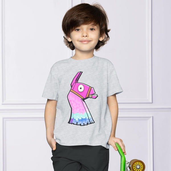 Fortnite Llama Short Sleeved Gaming T-Shirt Grey Cotton Crew Neck Unisex Kids