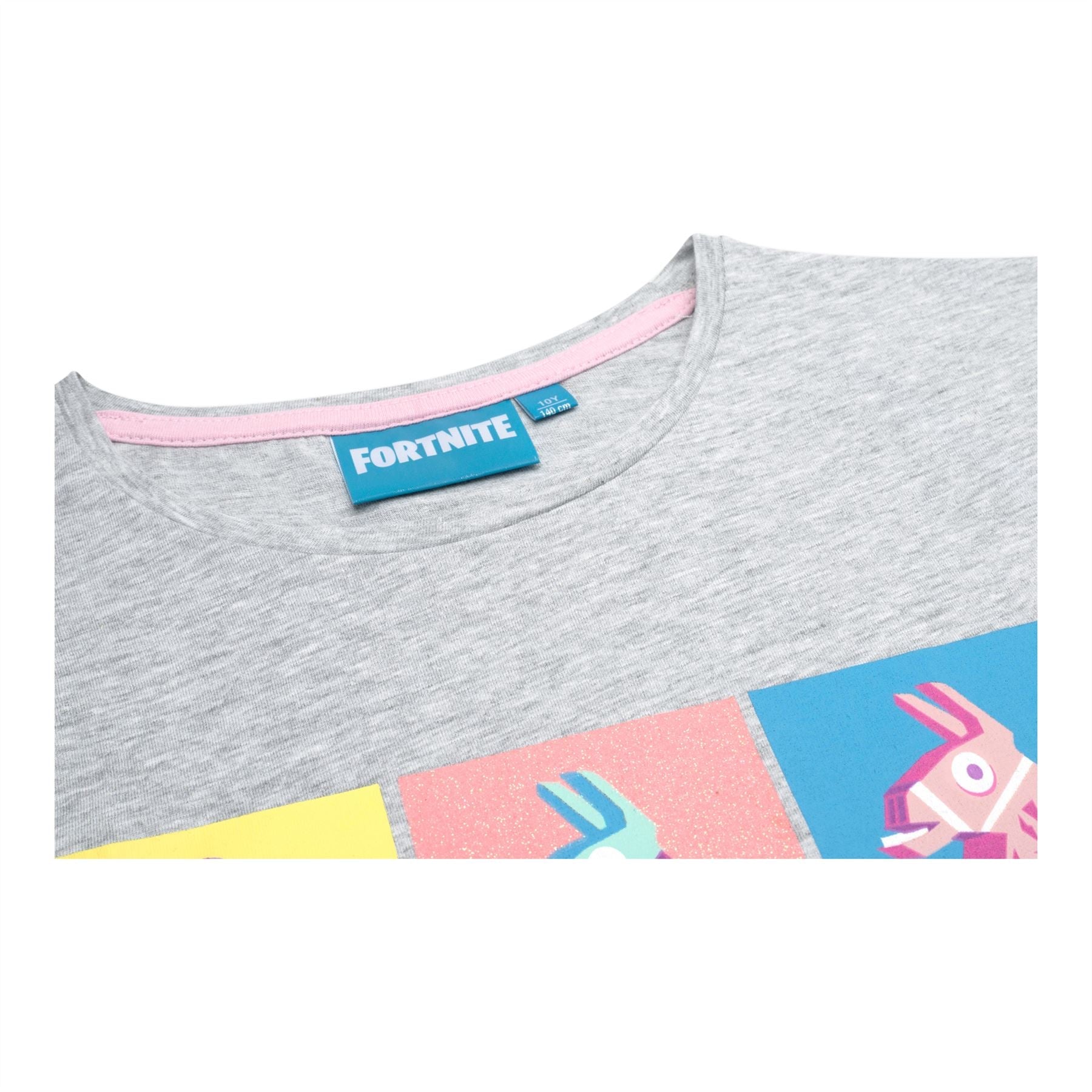 FORTNITE | GLITTER LLAMA | Grey | Short Sleeved | Unisex Kids | Crew | Gaming Cotton T-Shirt Sizes 10 - 16 Years