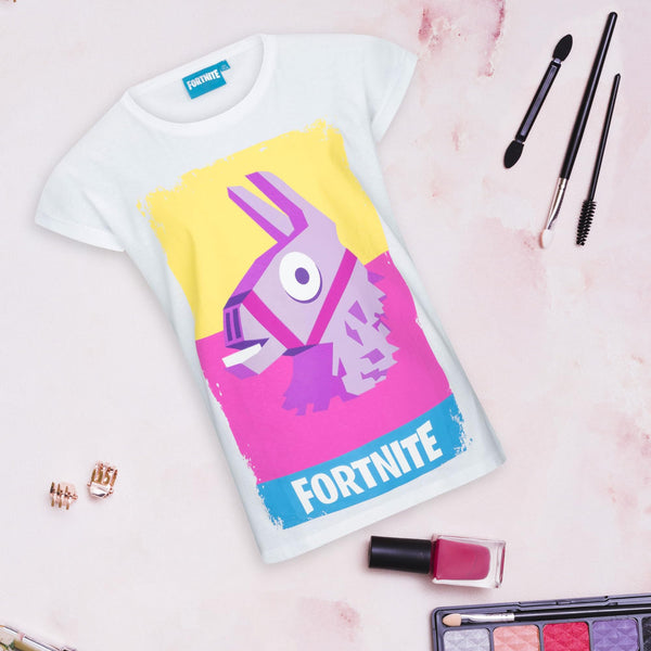 Official Fortnite No Drama Llama Multicoloured Short Sleeved Crew Neck T Shirt