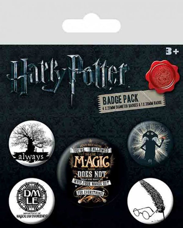 Harry Potter - Symbols - 5 Badges for Fans - Size 25/38 mm Each Diameter