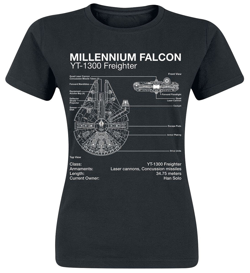 Star Wars Millenium Falcon - Sketch T-Shirt för kvinnor svart normal